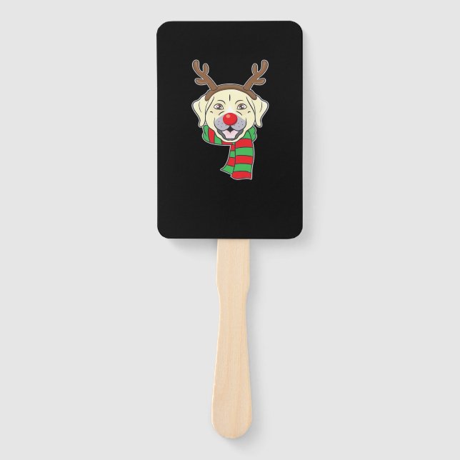 Funny Christmas Dog Xmas Reindeer Labrador Holiday Hand Fan (Front)