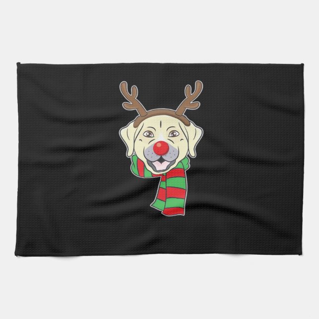 Funny Christmas Dog Xmas Reindeer Labrador Holiday Tea Towel (Horizontal)