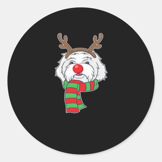 Funny Christmas Dog Xmas Reindeer Maltese Dog Holi Classic Round Sticker (Front)