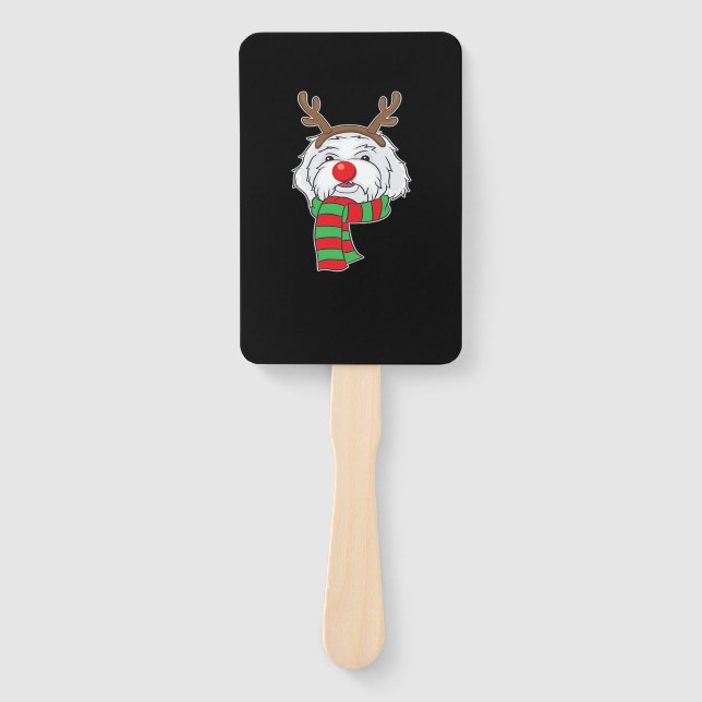 Funny Christmas Dog Xmas Reindeer Maltese Dog Holi Hand Fan (Front)