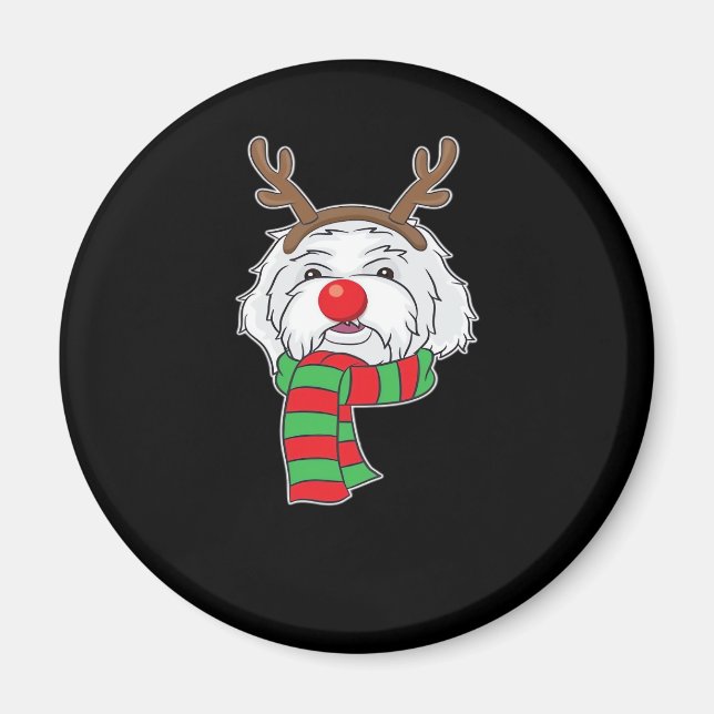 Funny Christmas Dog Xmas Reindeer Maltese Dog Holi Magnet (Front)