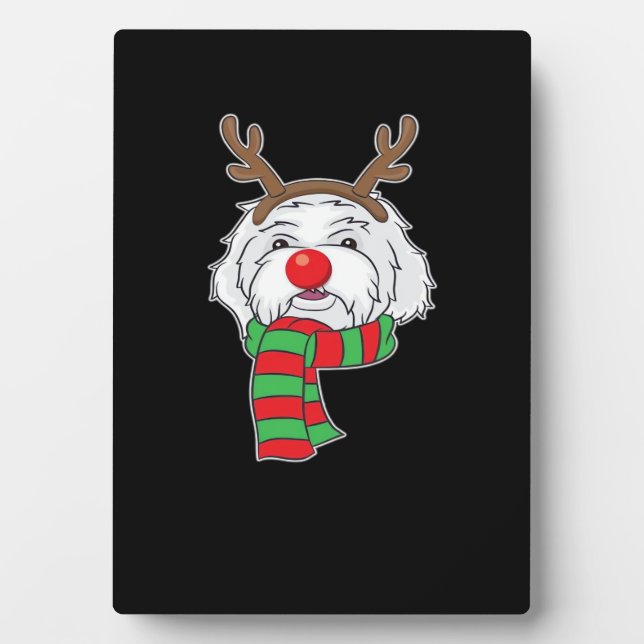 Funny Christmas Dog Xmas Reindeer Maltese Dog Holi Plaque (Front)