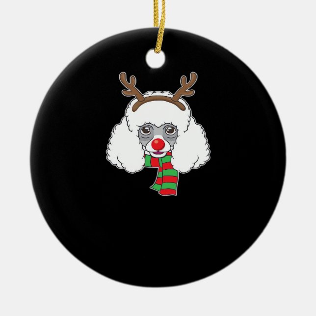 Funny Christmas Dog Xmas Reindeer Poodle Holiday S Ceramic Ornament (Front)