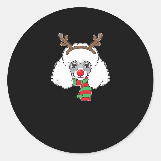 Funny Christmas Dog Xmas Reindeer Poodle Holiday S Classic Round Sticker (Front)