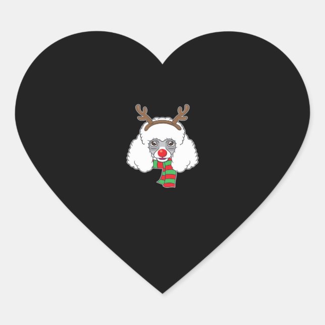 Funny Christmas Dog Xmas Reindeer Poodle Holiday S Heart Sticker (Front)