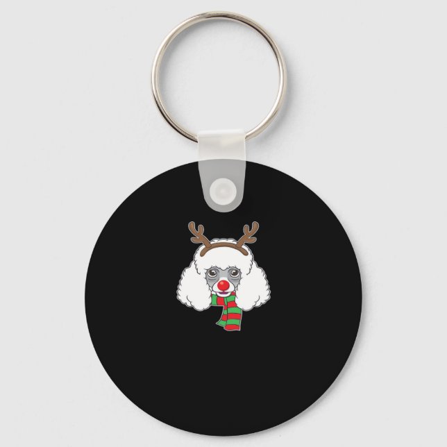 Funny Christmas Dog Xmas Reindeer Poodle Holiday S Key Ring (Front)
