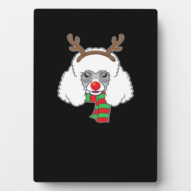 Funny Christmas Dog Xmas Reindeer Poodle Holiday S Plaque (Front)