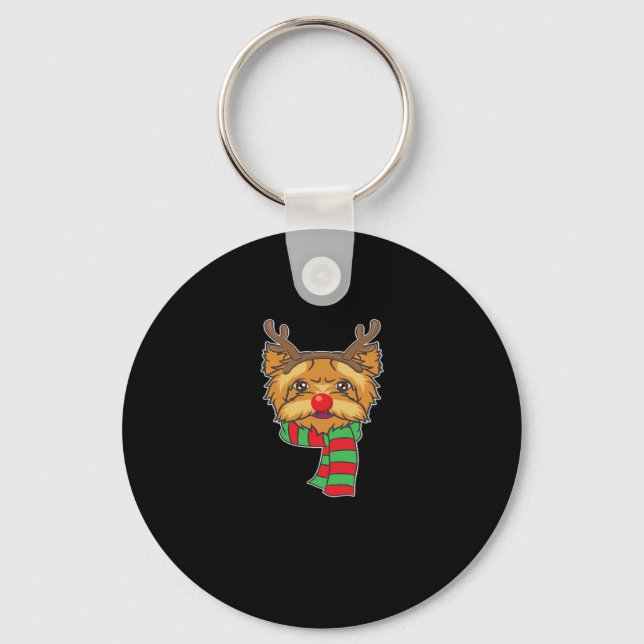 Funny Christmas Dog Xmas Reindeer Yorkshire Holida Key Ring (Front)