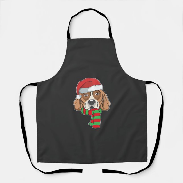 Funny Christmas Dog Xmas Santa Beagle Holiday Gift Apron (Front)