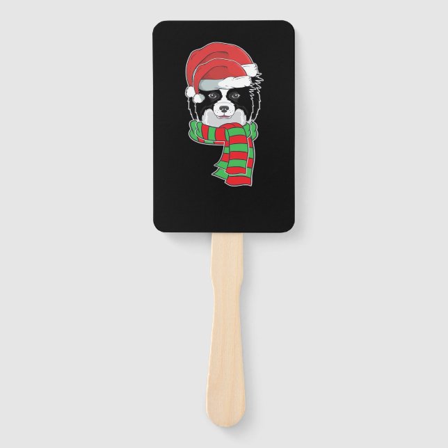 Funny Christmas Dog Xmas Santa Border Collie Holid Hand Fan (Front)