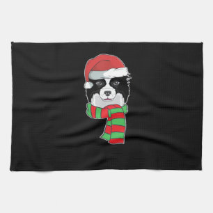 Funny Christmas Dog Xmas Santa Border Collie Holid Tea Towel