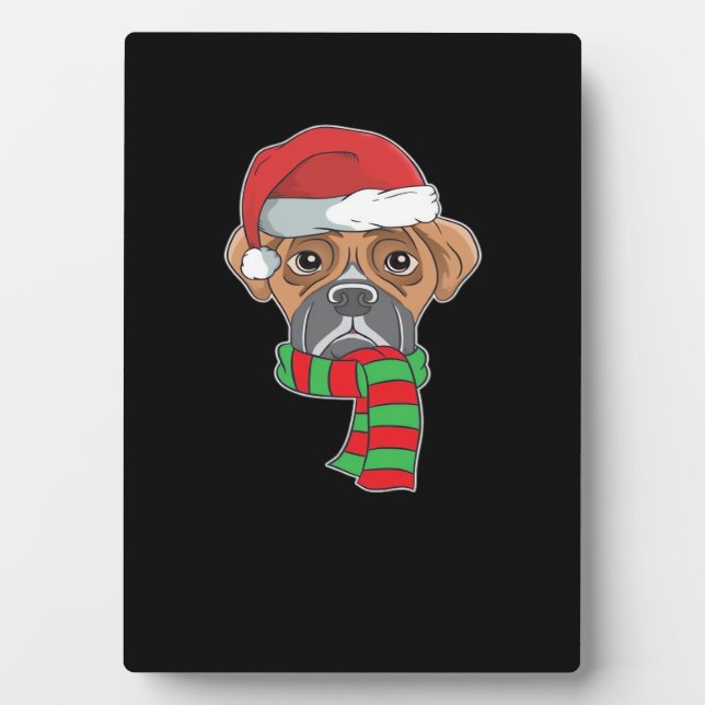 Funny Christmas Dog Xmas Santa Boxer Holiday Gift  Plaque (Front)