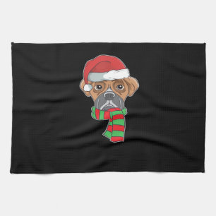 Funny Christmas Dog Xmas Santa Boxer Holiday Gift  Tea Towel