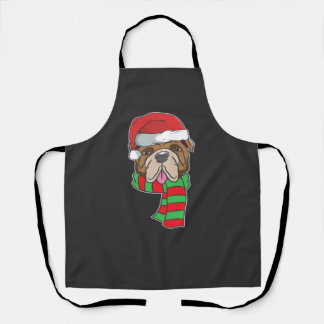 Funny Christmas Dog Xmas Santa Bulldog Holiday Gif Apron