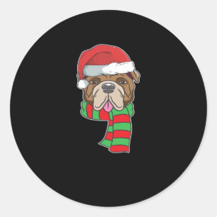 Funny Christmas Dog Xmas Santa Bulldog Holiday Gif Classic Round Sticker