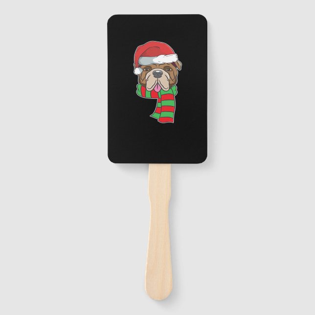 Funny Christmas Dog Xmas Santa Bulldog Holiday Gif Hand Fan (Front)