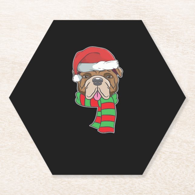 Funny Christmas Dog Xmas Santa Bulldog Holiday Gif Paper Coaster (Front)