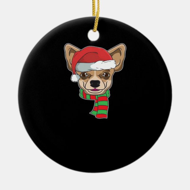 Funny Christmas Dog Xmas Santa Chihuahua Holiday G Ceramic Ornament (Front)