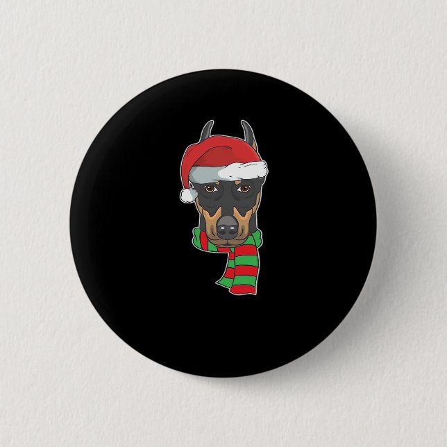 Funny Christmas Dog Xmas Santa Doberman Holiday Gi 6 Cm Round Badge (Front)