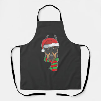 Funny Christmas Dog Xmas Santa Doberman Holiday Gi Apron
