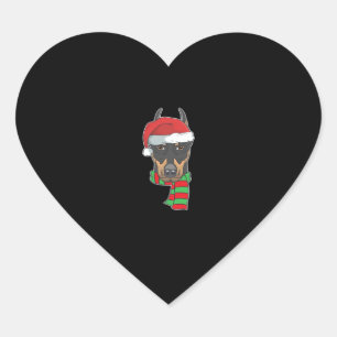 Funny Christmas Dog Xmas Santa Doberman Holiday Gi Heart Sticker