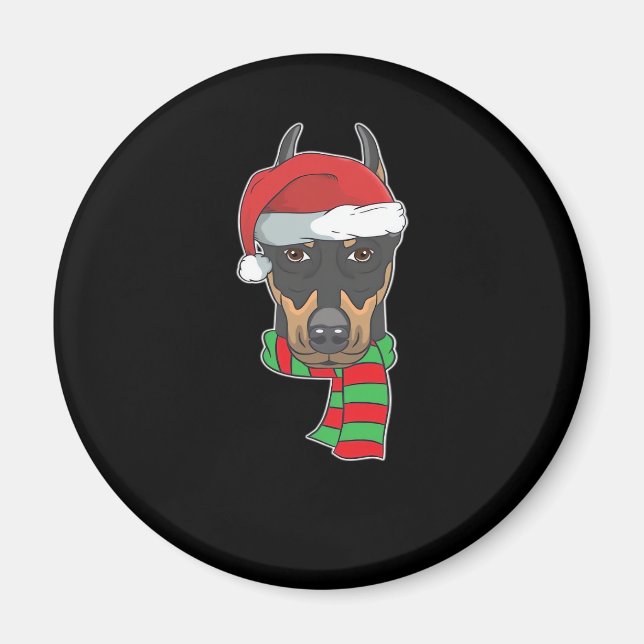 Funny Christmas Dog Xmas Santa Doberman Holiday Gi Magnet (Front)