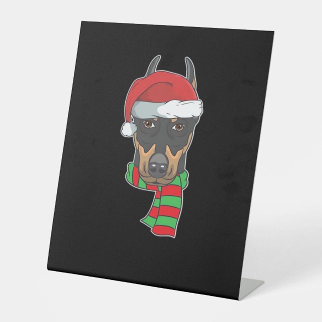 Funny Christmas Dog Xmas Santa Doberman Holiday Gi Pedestal Sign (Front)