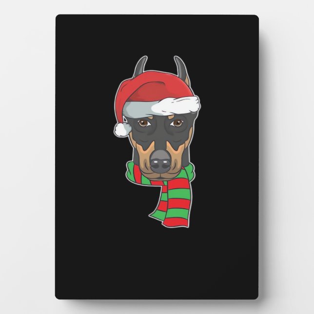 Funny Christmas Dog Xmas Santa Doberman Holiday Gi Plaque (Front)
