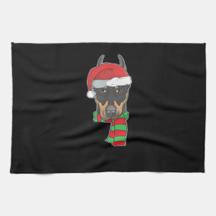 Funny Christmas Dog Xmas Santa Doberman Holiday Gi Tea Towel