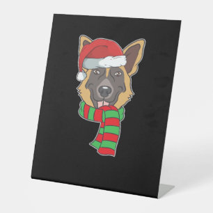 Funny Christmas Dog Xmas Santa German Shepherd Hol Pedestal Sign