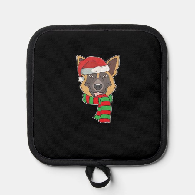 Funny Christmas Dog Xmas Santa German Shepherd Hol Pot Holder (Front)