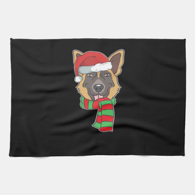 Funny Christmas Dog Xmas Santa German Shepherd Hol Tea Towel (Horizontal)