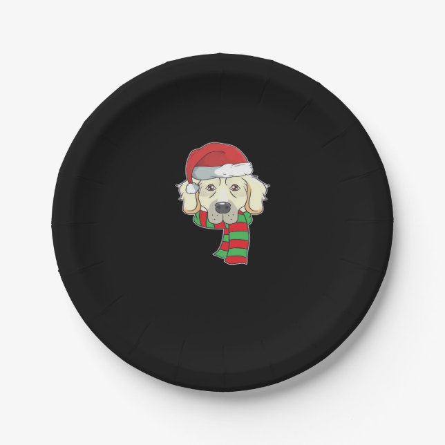 Funny Christmas Dog Xmas Santa Golden Retriever Ho Paper Plate (Front)