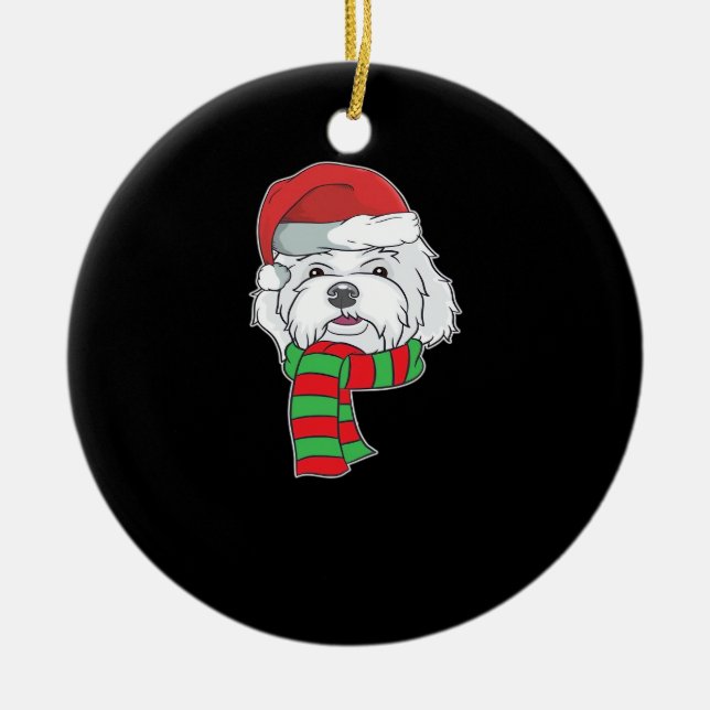 Funny Christmas Dog Xmas Santa Maltese Dog Holiday Ceramic Ornament (Front)