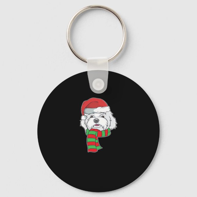 Funny Christmas Dog Xmas Santa Maltese Dog Holiday Key Ring (Front)