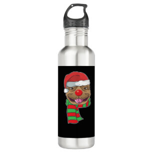 Funny Christmas Dog Xmas Santa Pit bull Holiday Gi 710 Ml Water Bottle