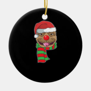 Funny Christmas Dog Xmas Santa Pit bull Holiday Gi Ceramic Ornament