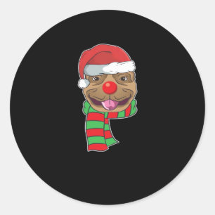 Funny Christmas Dog Xmas Santa Pit bull Holiday Gi Classic Round Sticker