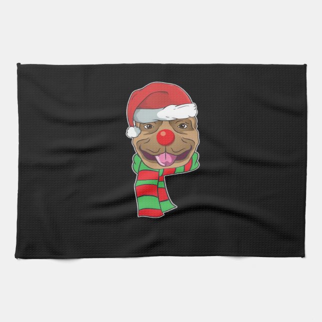 Funny Christmas Dog Xmas Santa Pit bull Holiday Gi Tea Towel (Horizontal)