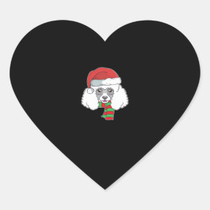 Funny Christmas Dog Xmas Santa Poodle Holiday Gift Heart Sticker