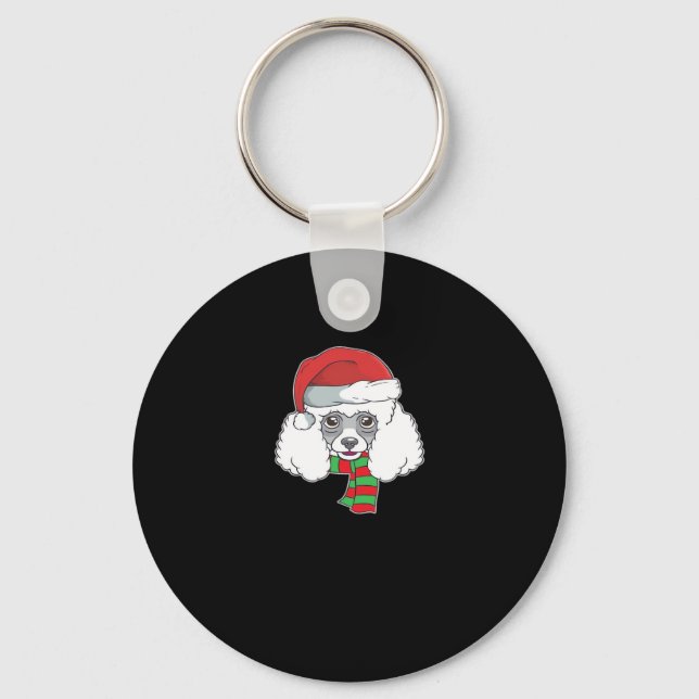 Funny Christmas Dog Xmas Santa Poodle Holiday Gift Key Ring (Front)