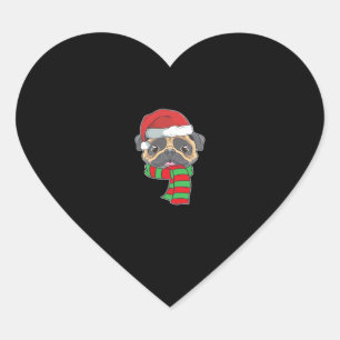 Funny Christmas Dog Xmas Santa Pug Holiday Gift Ov Heart Sticker