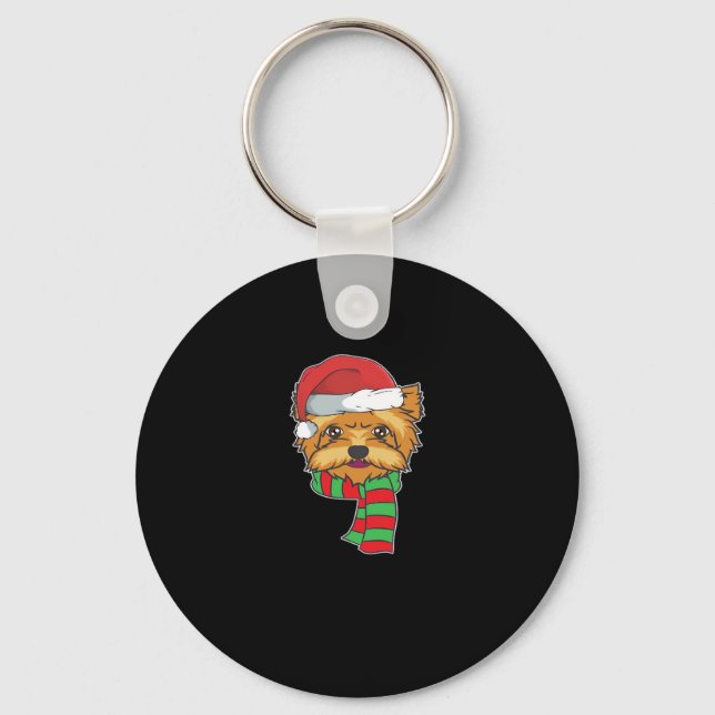 Funny Christmas Dog Xmas Santa Yorkshire Holiday G Key Ring (Front)