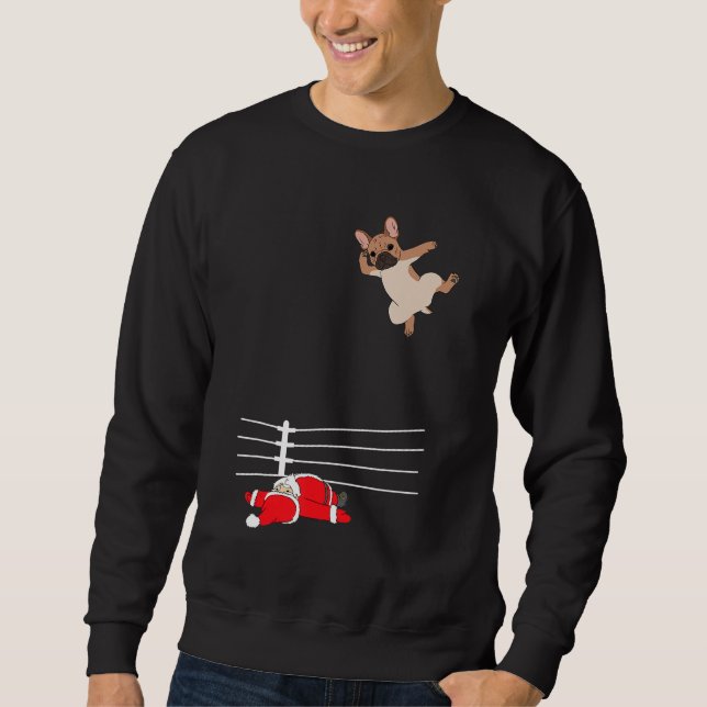 Funny Christmas Dog Xmas Wrestling Santa Gift Sweatshirt (Front)