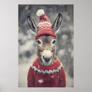 Funny Christmas Donkey Print Retro Winter Animal