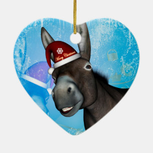 Funny christmas donkey with christmas hat ceramic tree decoration