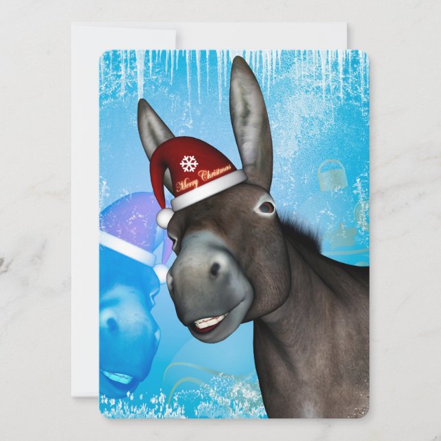 Funny christmas donkey with christmas hat invitation (Front)