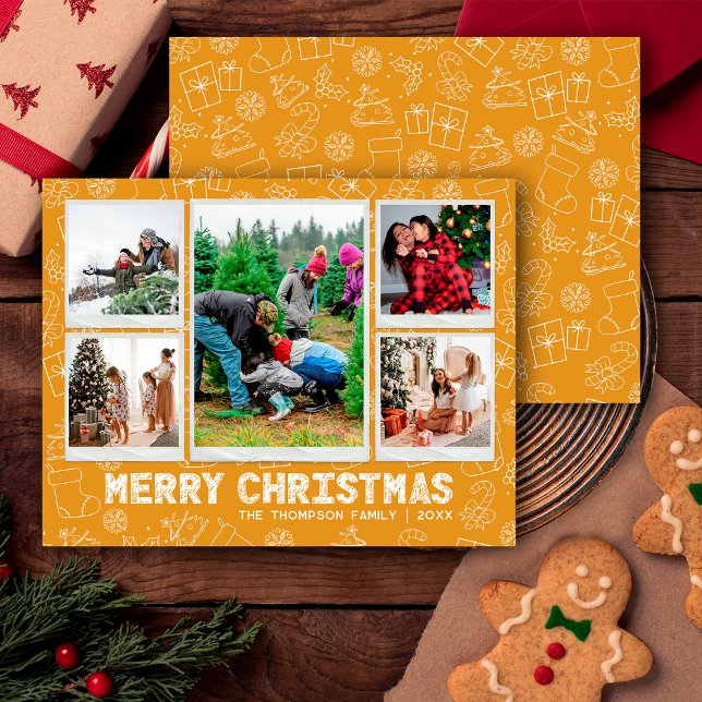 Funny Christmas Doodle 5 Photo Holiday Card (Creator Uploaded)