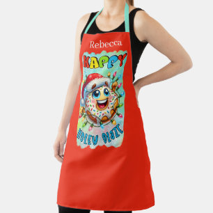 Funny Christmas doughnut pun add name Apron