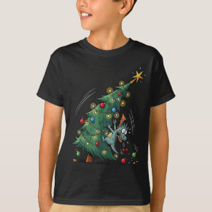 Funny Christmas Dragon Wrecking The Tree Holiday P T-Shirt